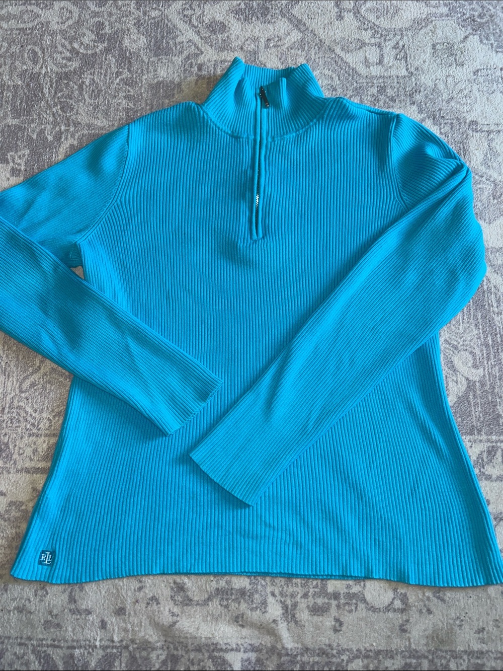 Lauren Ralph Lauren Bright Teal Ribbed Half-Zip Turtleneck